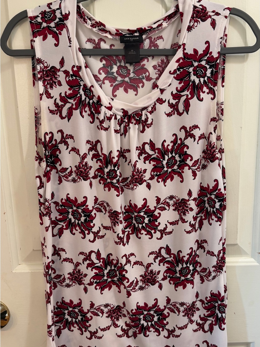 Ann Taylor White Tank with Burgundy Floral Motif